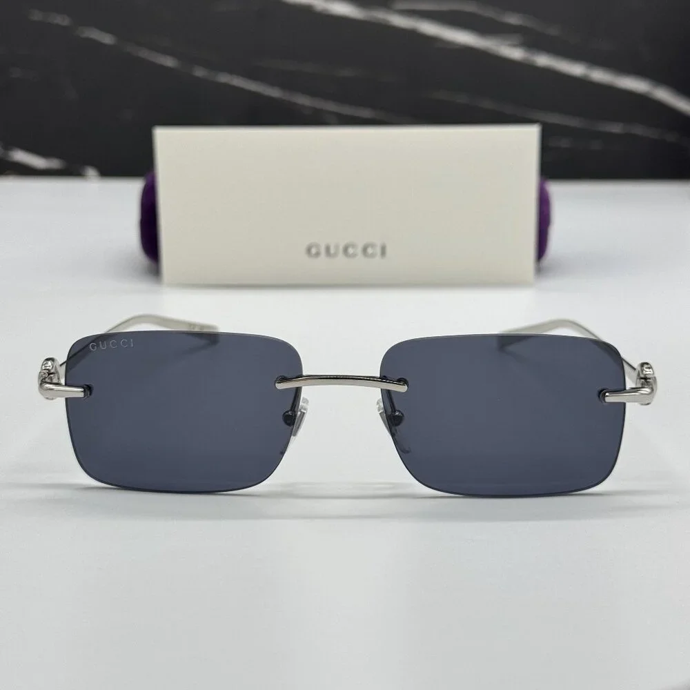 NEW GUCCI SILVER BLUE UNISEX SUNGLASSES GUCCI GG1703S 003 - Picture 3 of 13